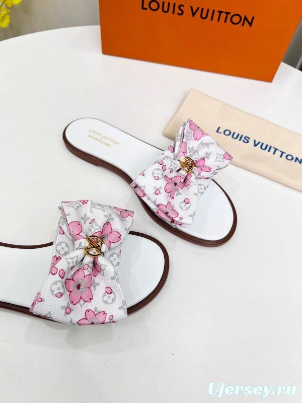 2025 Women Louis Vuitton White Pink Leather Slippers LY00190