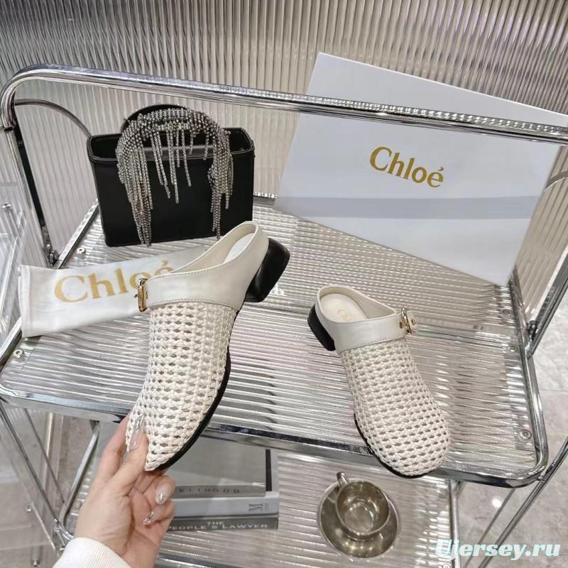 2025 Women Chloé White Fabric Slippers