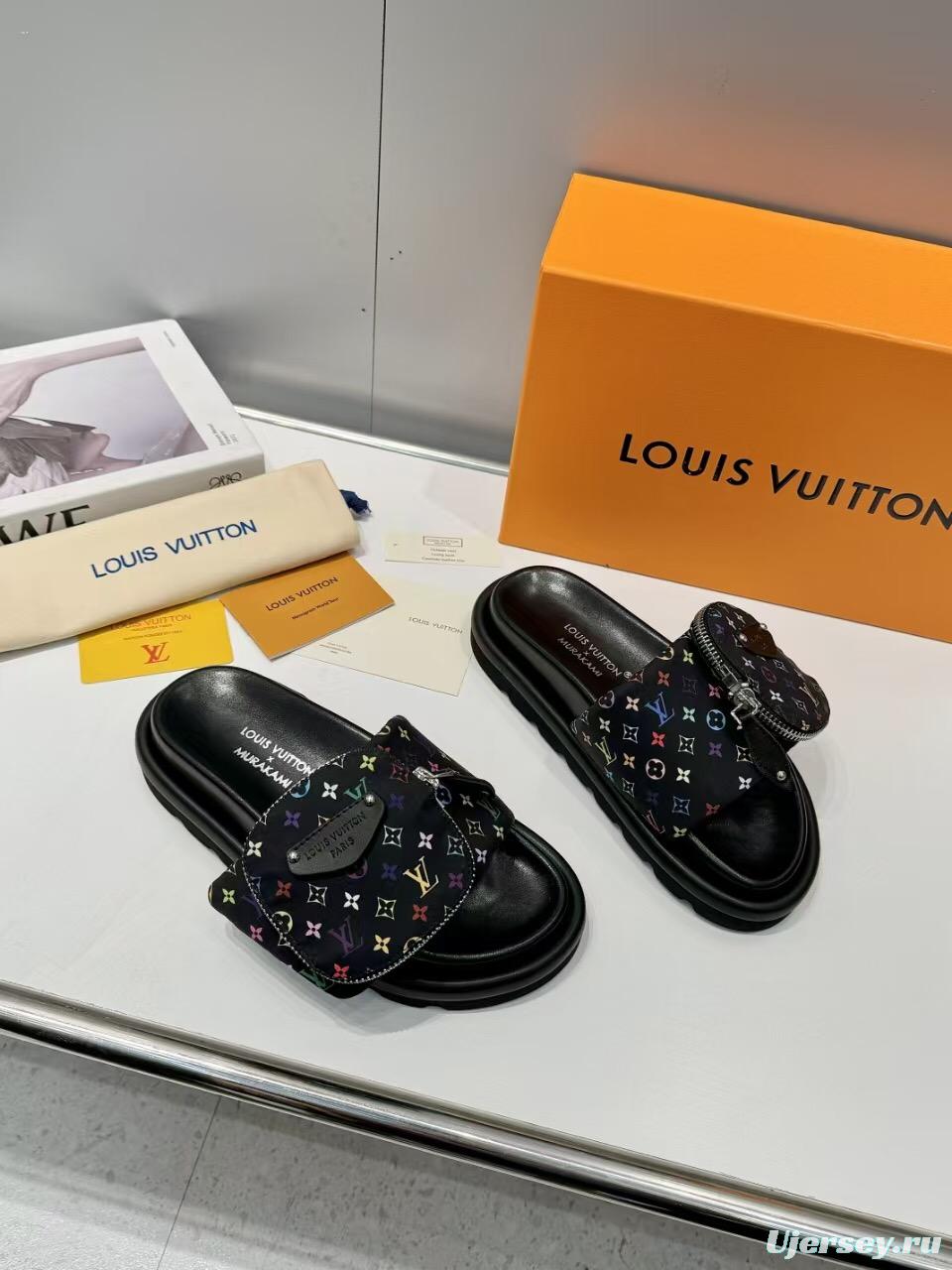 2025 Women Louis Vuitton Black Colorful Canvas Slippers Monogram KFY00230