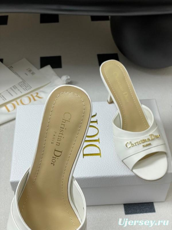 2025 Women Dior White Leather Mule Gold Hardware Slide