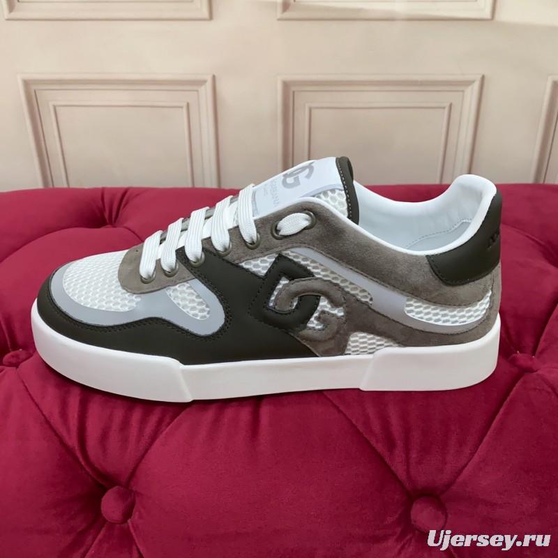 2025 Unisex Dolce & Gabbana White Grey Black Leather Mesh Sneakers