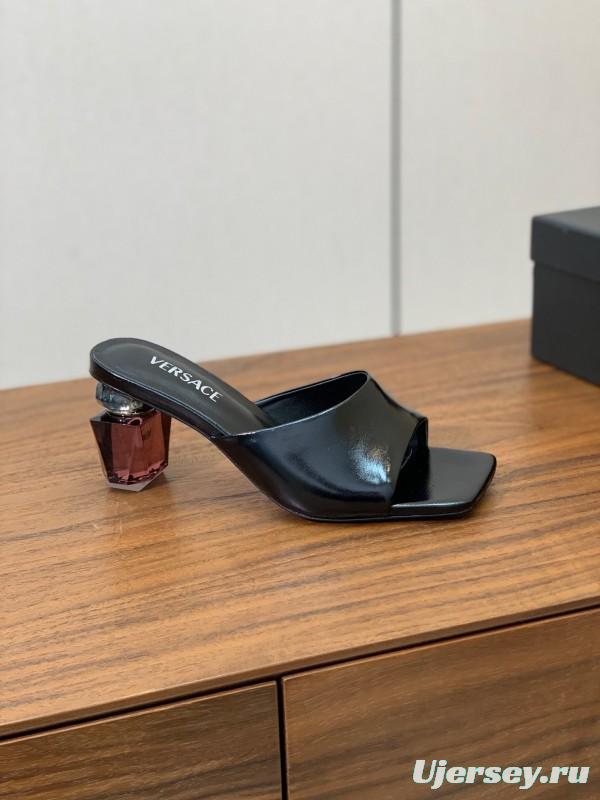 2025 VERSACE Black Leather Slippers