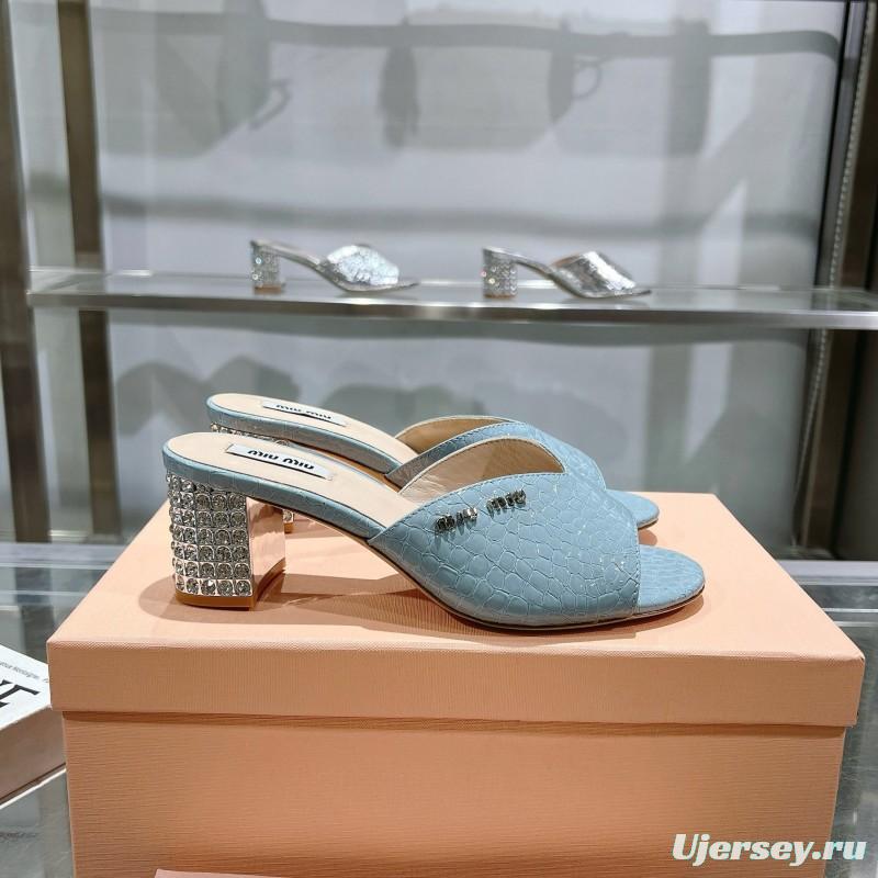 2025 Women Miu Miu Light Blue Leather Mules