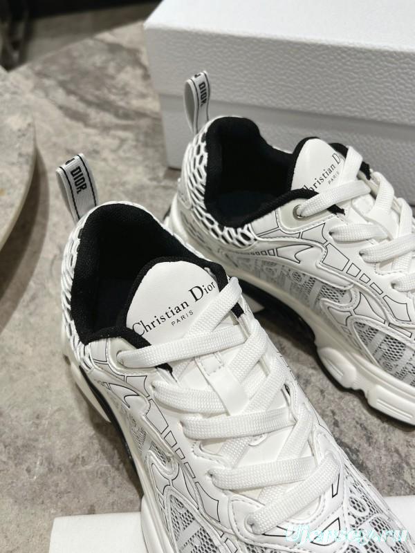 2025 Women Dior White Black Mesh Leather Sneakers