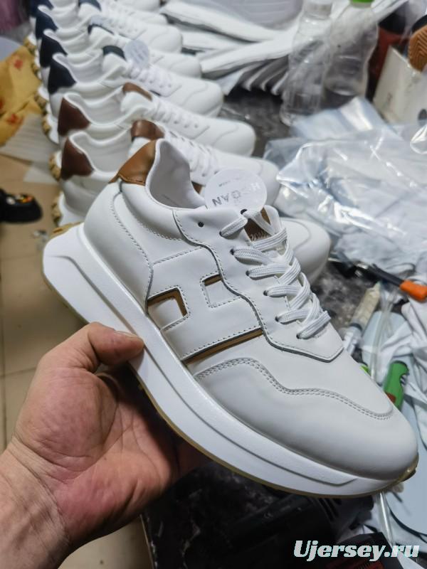 2025 Unisex HOGAN White Blue Brown Leather Sneakers H-STRIPES LY00360(F)/LY00370(M)