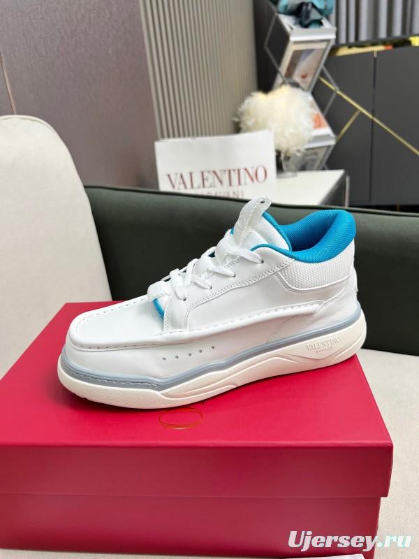 2025 Unisex Valentino White Blue Leather Sneakers RUNBOOT LY00390
