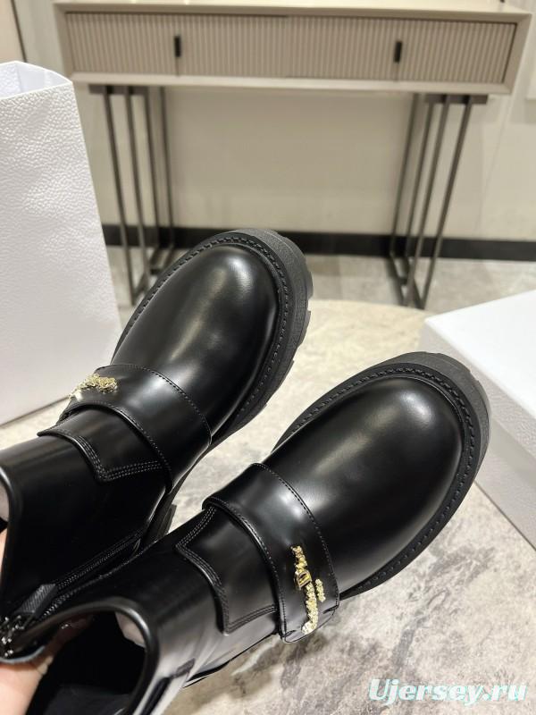 2024 Women Dior Black Leather Ankle Boots Buckle MJ00430