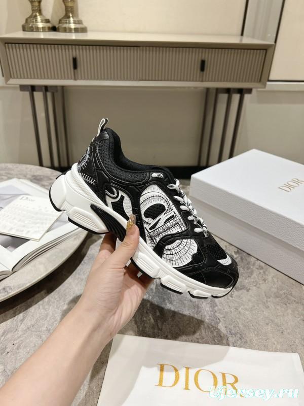 2025 Women Dior Black Leather Mesh Sneakers