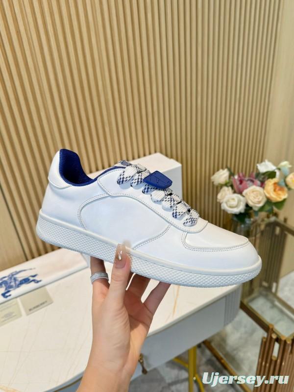 2024 Men Burberry White Blue Calf Leather Casual Sneakers MJ00330