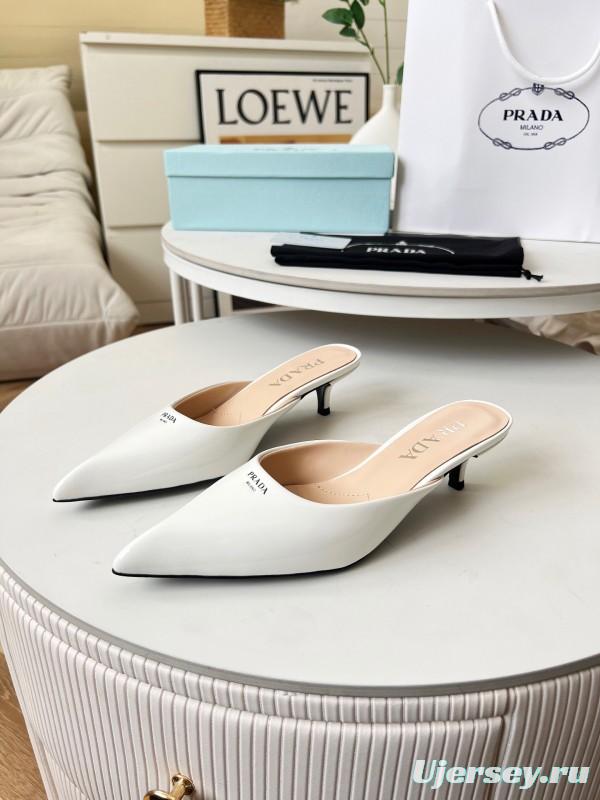 2025 Women Prada White Patent Leather High Heels