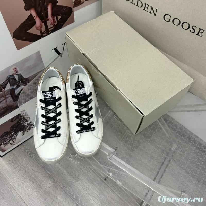 2025 Women GGDB White Silver Gold Leather Glitter Sneakers
