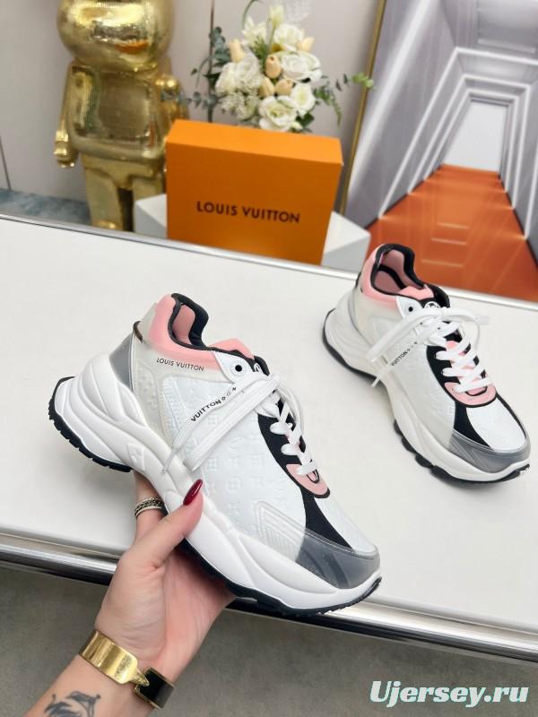 2025 Women Louis Vuitton White Black Pink Leather Mesh Sneakers LY00340