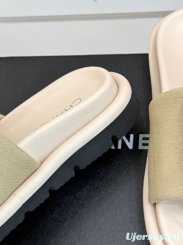 2025 Slippers Chanel Beige Fabric Slippers KFY00220