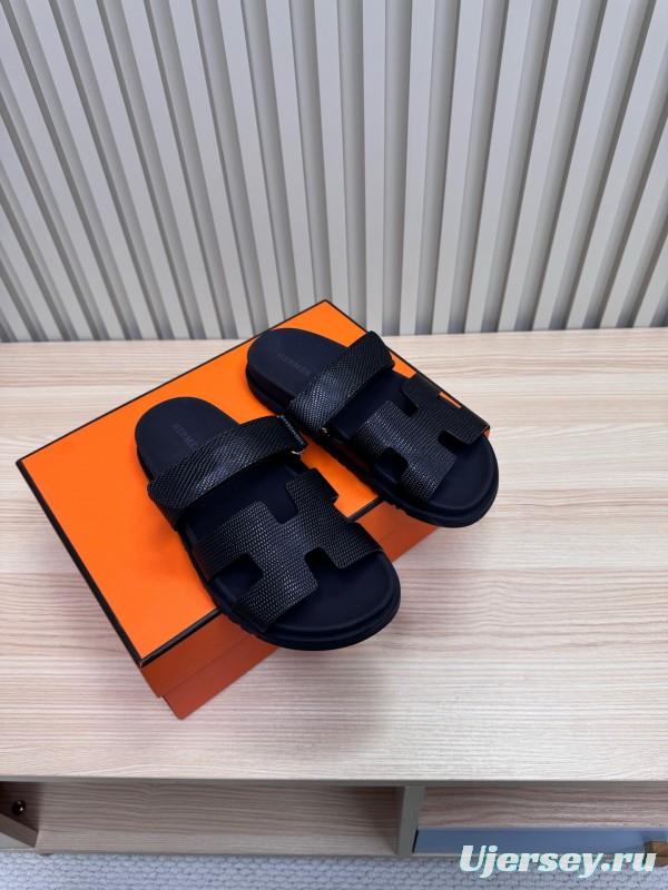 2025 Slippers Hermès Black Leather Slippers