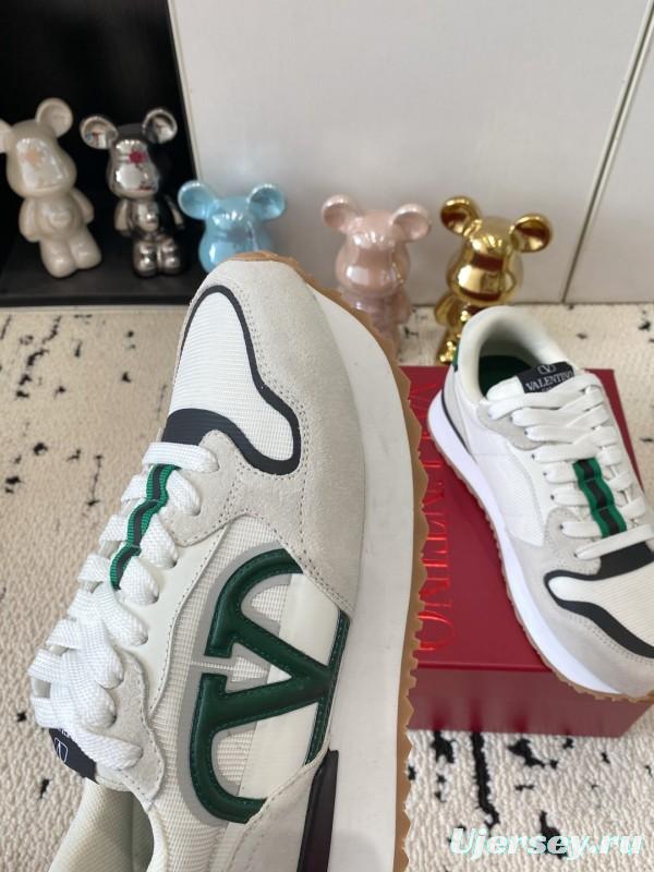 2025 Unisex Valentino White Green Leather Silk Sneakers LY00340