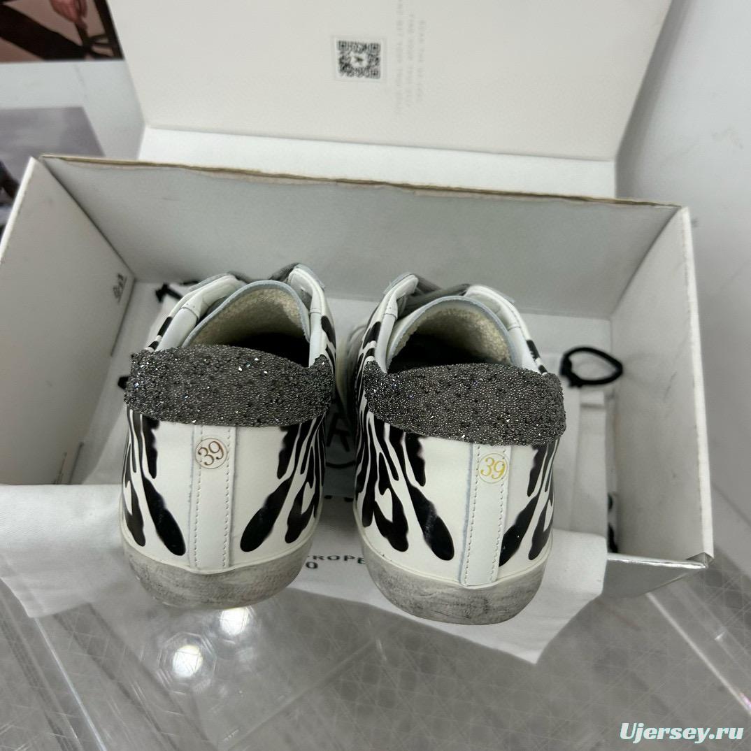 2025 Women GGDB Black White Leather Cow Print Sneakers