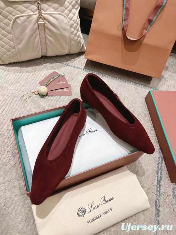 2025 Women LP Burgundy Suede Ballet Flat