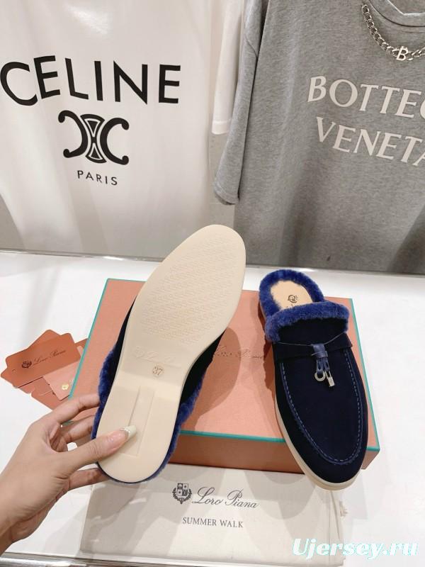 2024 Slippers LP Navy Shearling Loafers MJ00300