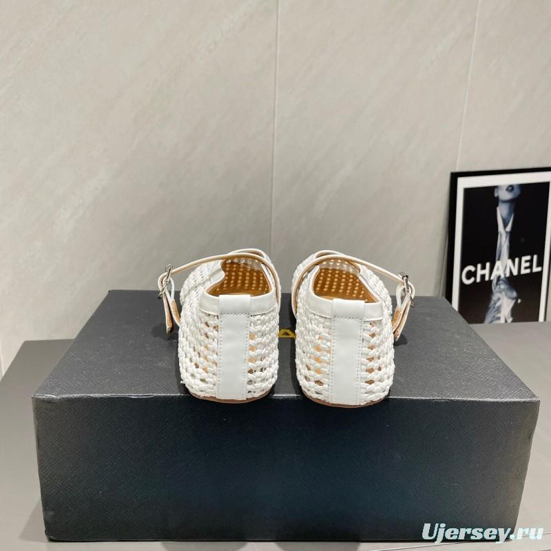 2025 Women Alaïa White Woven Leather Flat Mary Jane Shoes LY00360(F)