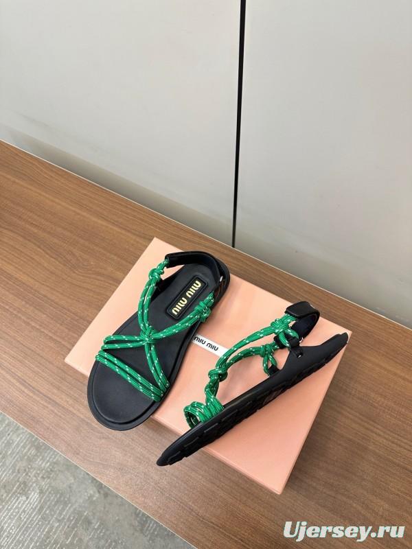 2025 Women Miu Miu Green Leather Sandals