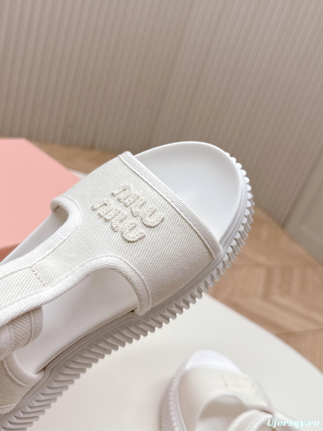 2025 Women Miu Miu White Canvas Sandals
