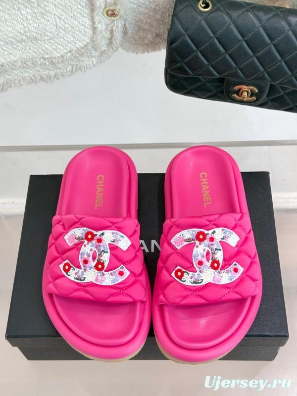 2025 Slippers Chanel Pink Silk Slippers