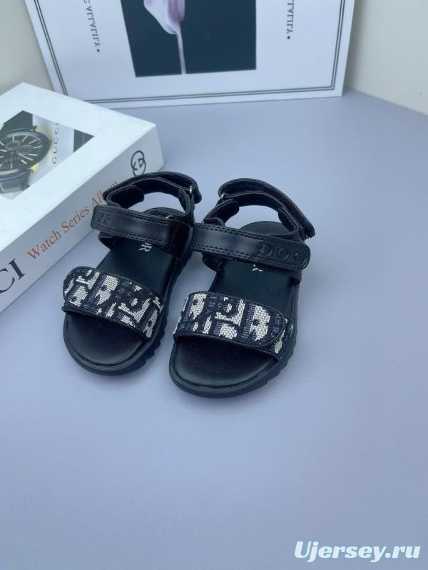 2025 Kids Dior Black Fabric Leather Sandals