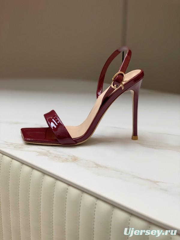 2025 Women Gianvito Rossi Burgundy Patent Leather High Heel Sandals