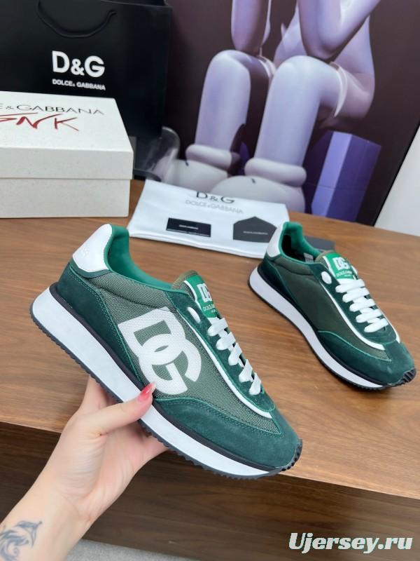 2025 Men Dolce & Gabbana Green White Mesh Suede Casual Sneakers LY00300