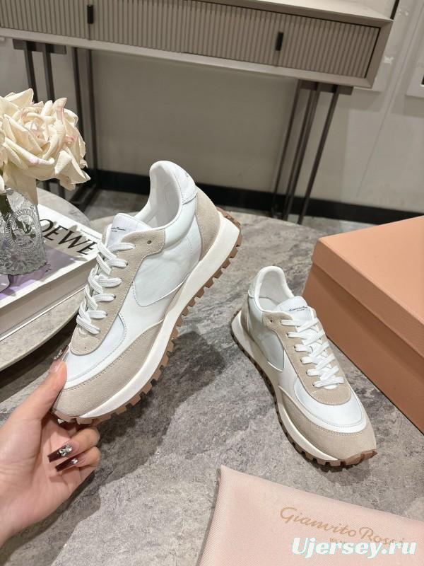 2025 Women Hermès White Beige Leather Mesh Sneakers