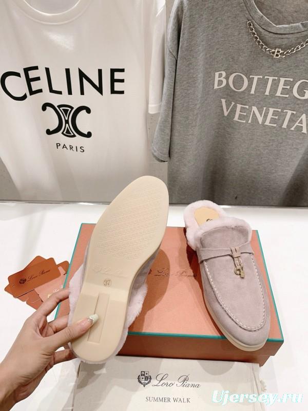 2024 Slippers LP light pink suede shearling slippers MJ00300