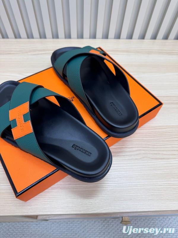 2025 Slippers Hermès Green Orange Leather