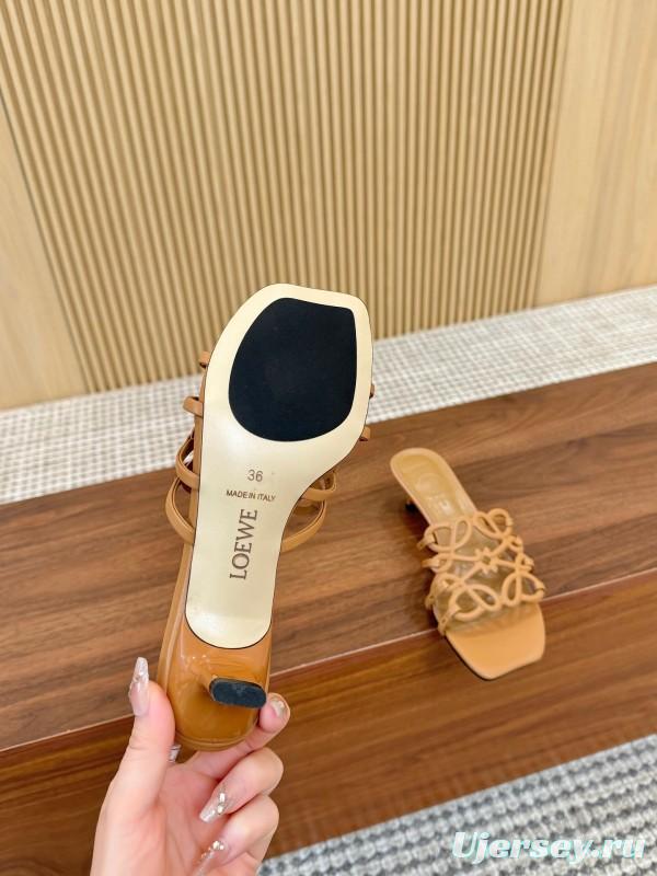 2025 Women Loewe Beige Leather Sandals LY00250