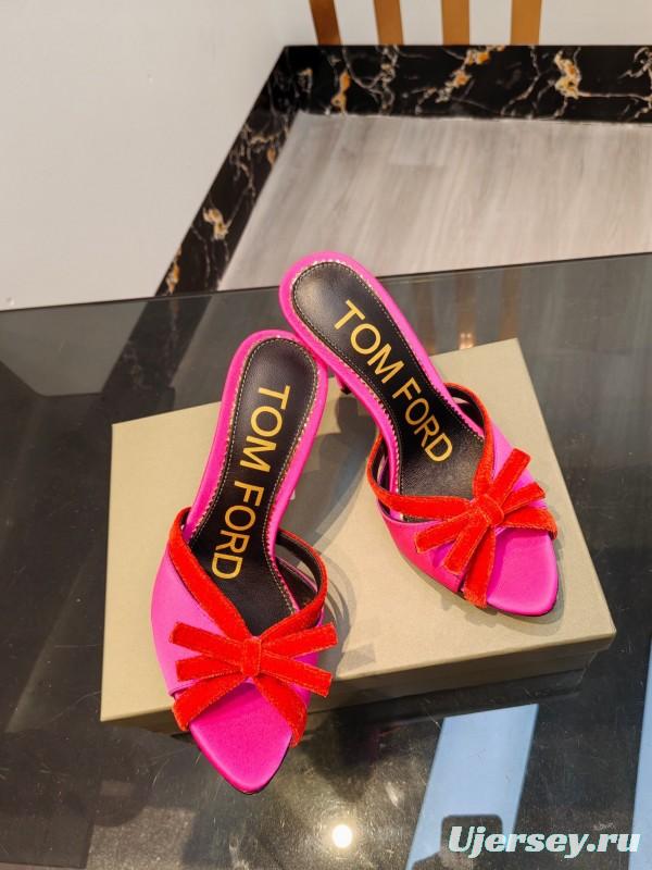 2025 Women TOM FORD Pink Red Silk Velvet High Heel Mules KFY00290