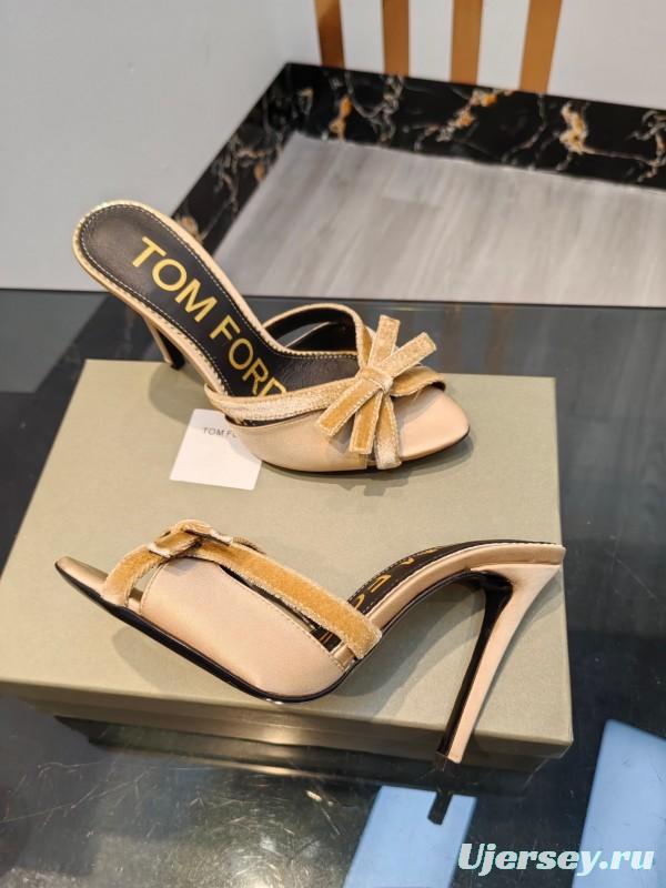 2025 Women TOM FORD Beige Suede High Heel Open Back Sandals KFY00290