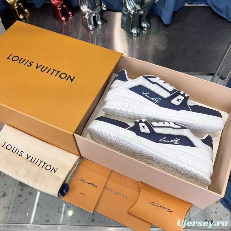 2025 Unisex Louis Vuitton White Navy Leather Trainer