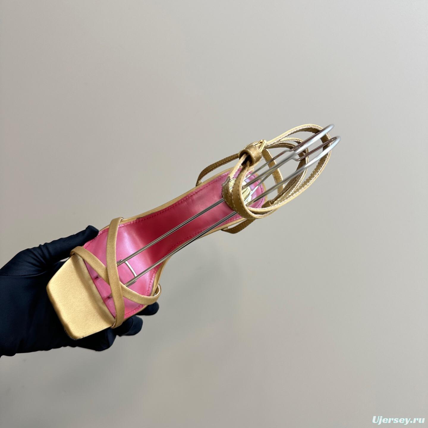 2025 Women Yves Saint Laurent Light Brown Satin High Heel Sandals