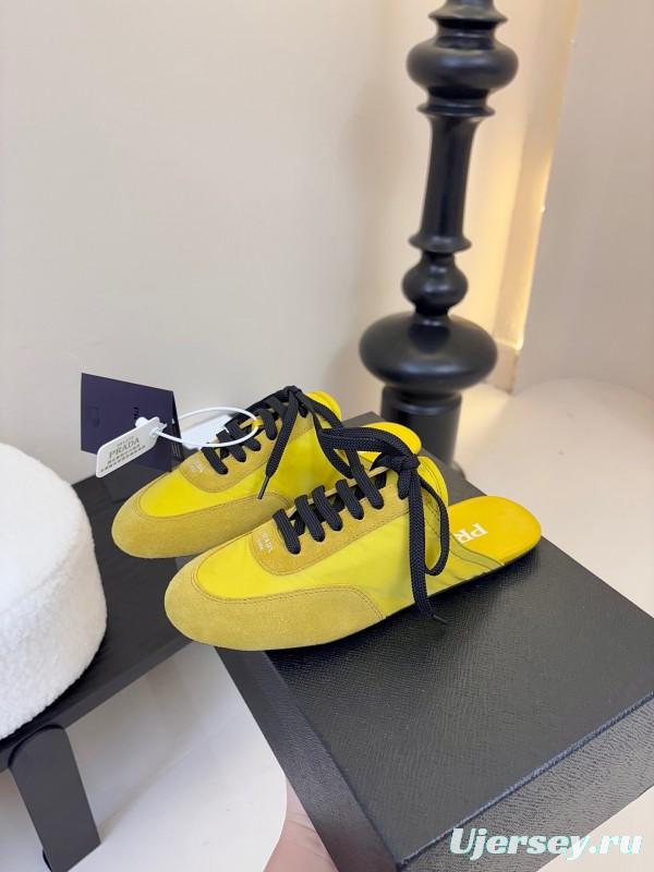 2025 Women Prada Yellow Black Suede Leather Sneakers