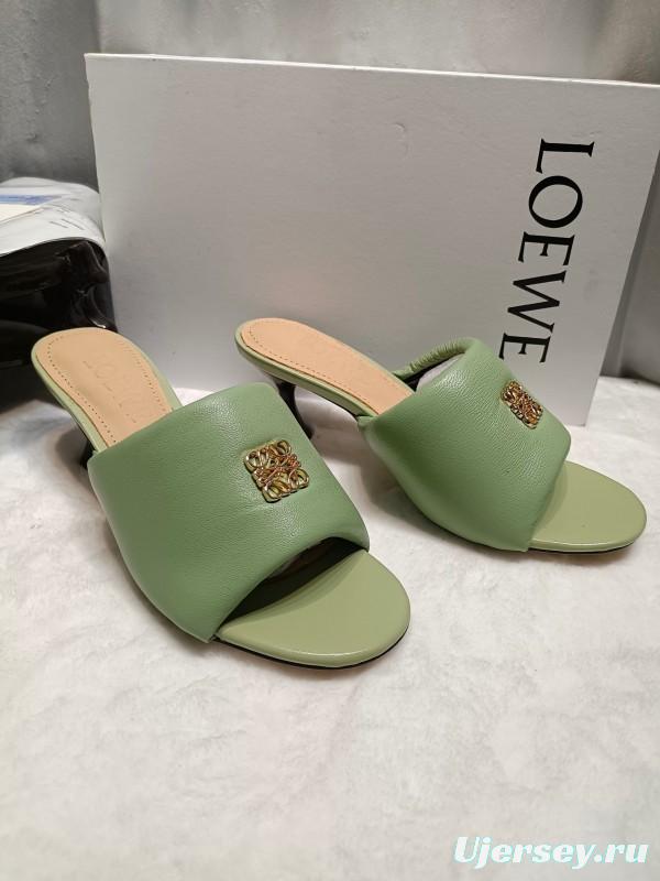 2025 Women Loewe Green Leather Slippers