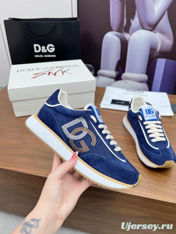 2025 Men Dolce & Gabbana Blue Suede Leather Sneakers LY00300