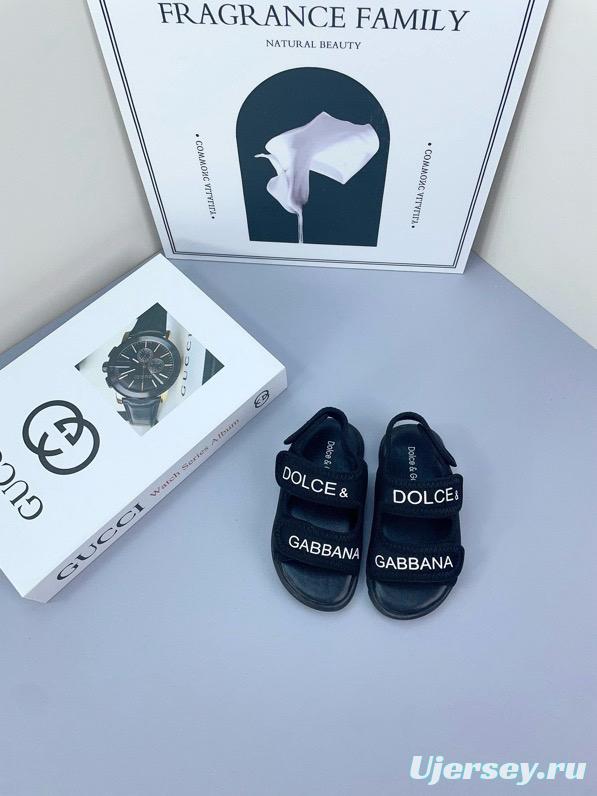 2025 Kids Dolce & Gabbana Pink Black White Leather Sandals