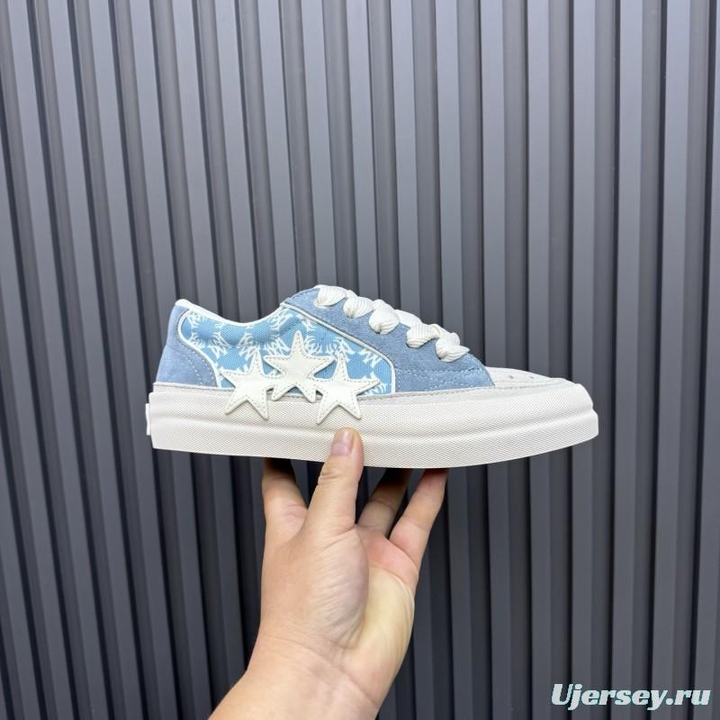 2025 Unisex Amiri Blue White Suede Canvas Sneakers