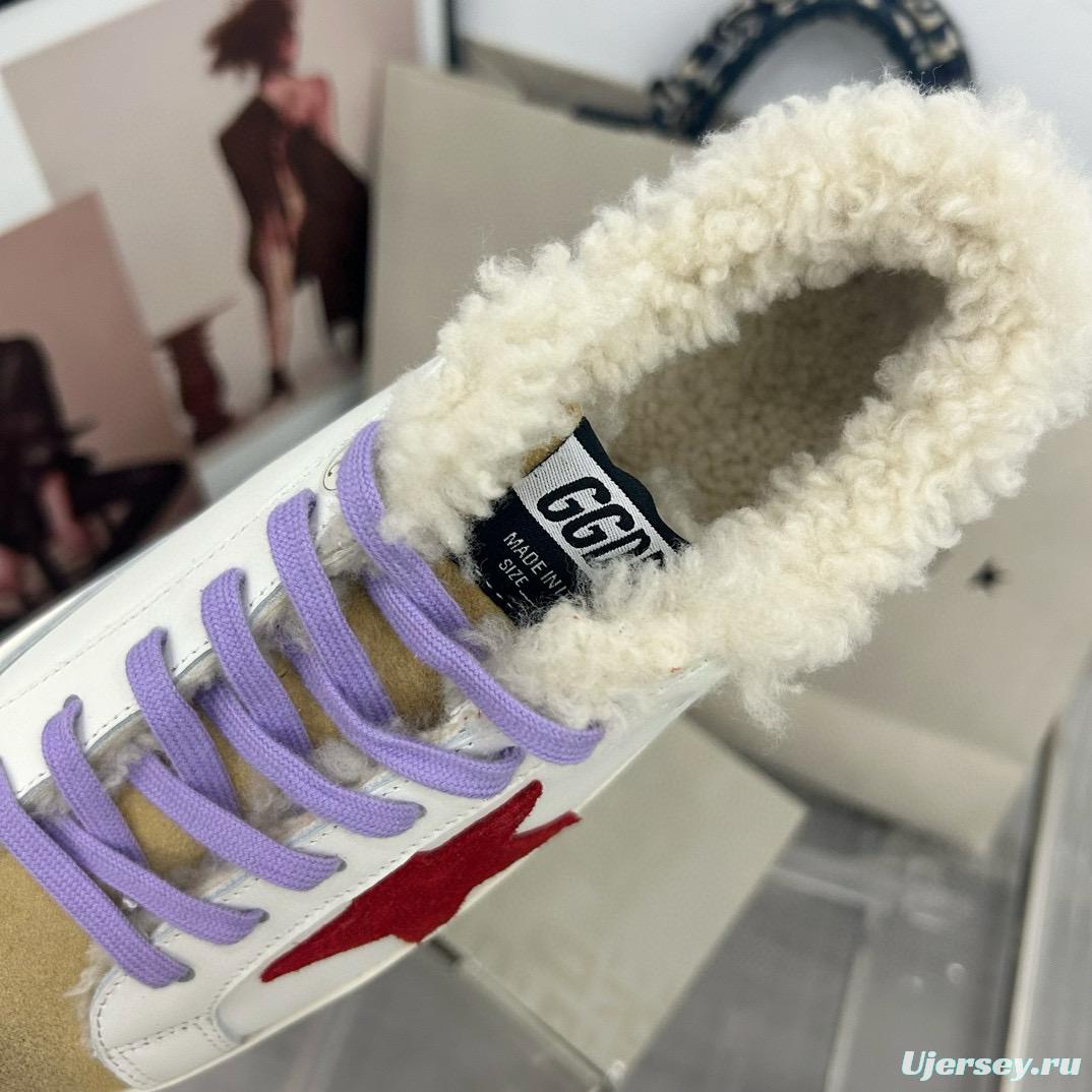 2025 Women GGDB White Red Shearling Leather Sneakers