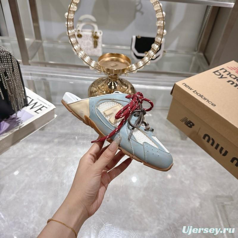 2025 Women Miu Miu Blue White Beige Leather Mesh Sneakers