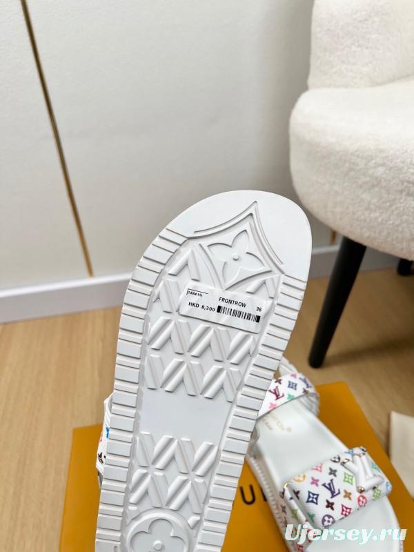 2025 Women Louis Vuitton White Multicolor Leather Sandals KFY00280