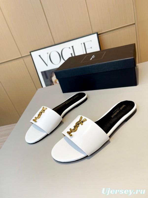 2025 Women Yves Saint Laurent White Leather Slippers LY00180