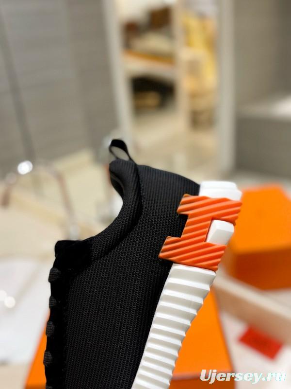 2024 Unisex Hermès Black Imported Silk Glazed Calf Suede Synthetic Fabric Sneakers MJ00320