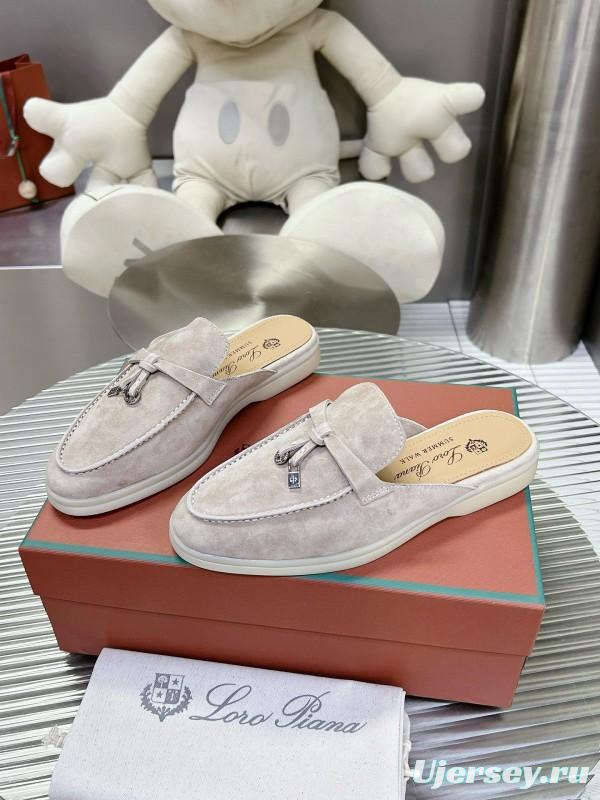 2024 Slippers Loro Piana Light Gray Suede Loafers MJ00270