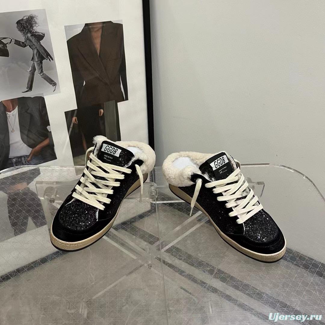 2024 GGDB Black Suede Shearling Slippers MJ00280