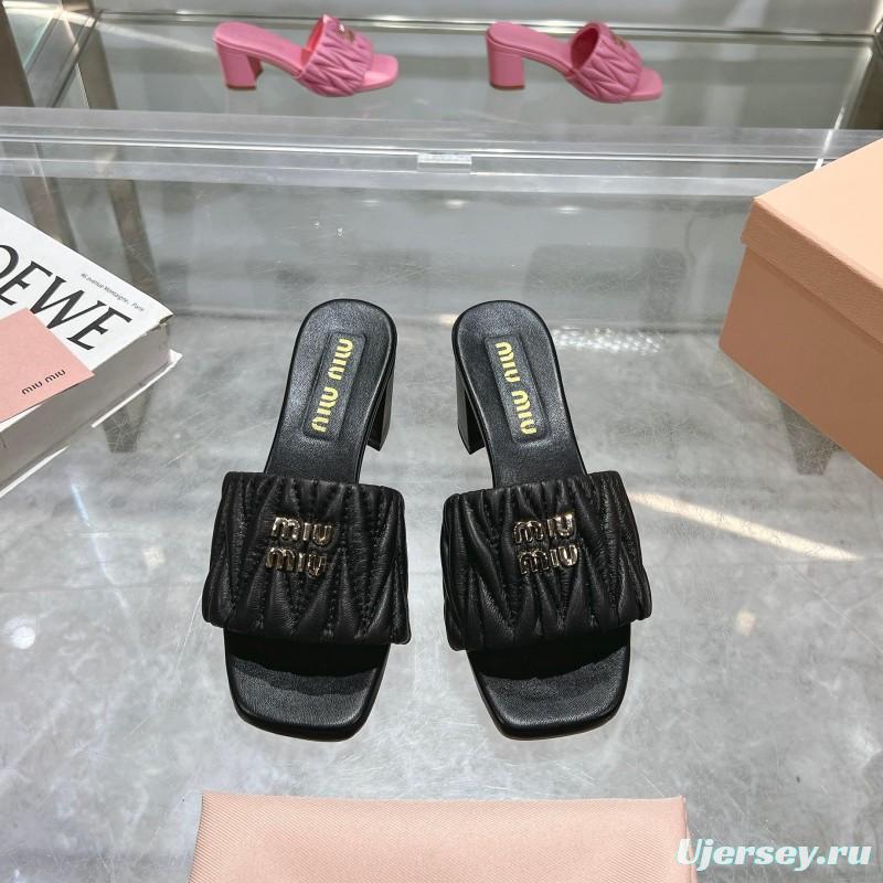 2025 Women Miu Miu Black Leather Sandals